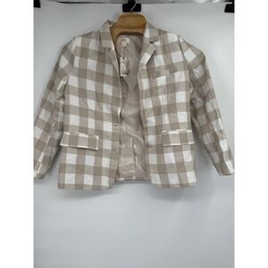 NWT Anthropologie Maeve Moss Brown Large Scale Gingham Check Blazer Jacket Sz M